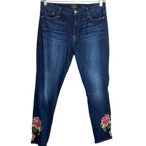Jen 7 by 7 for All Mankind Skinny Ankle Jeans Size 12 Dark Wash Embroidered
